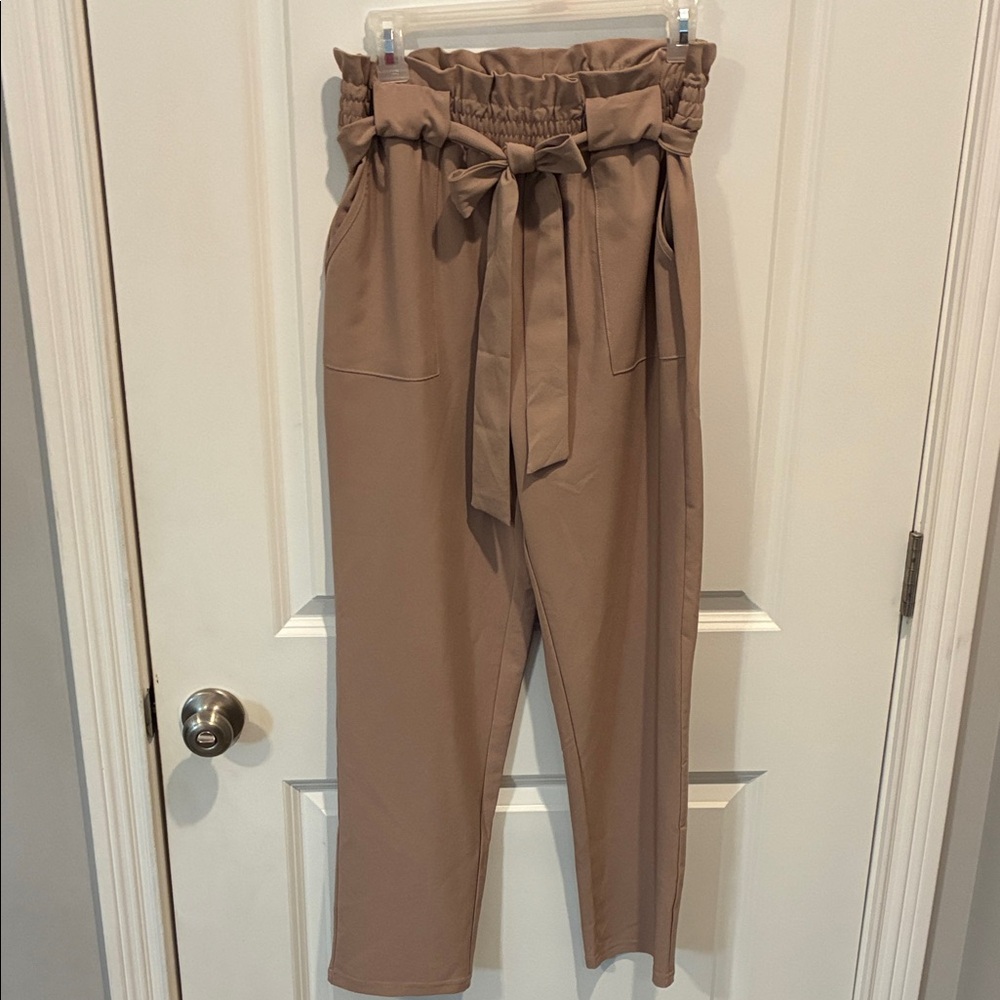 Grace Karin Tan Paperbag Waist Cropped Pants